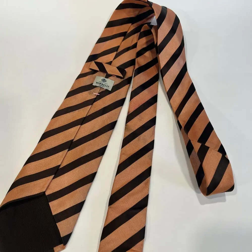 Luigi Borrelli Napoli 100% Silk Neck Tie Made in Italy Copper & Brown JP